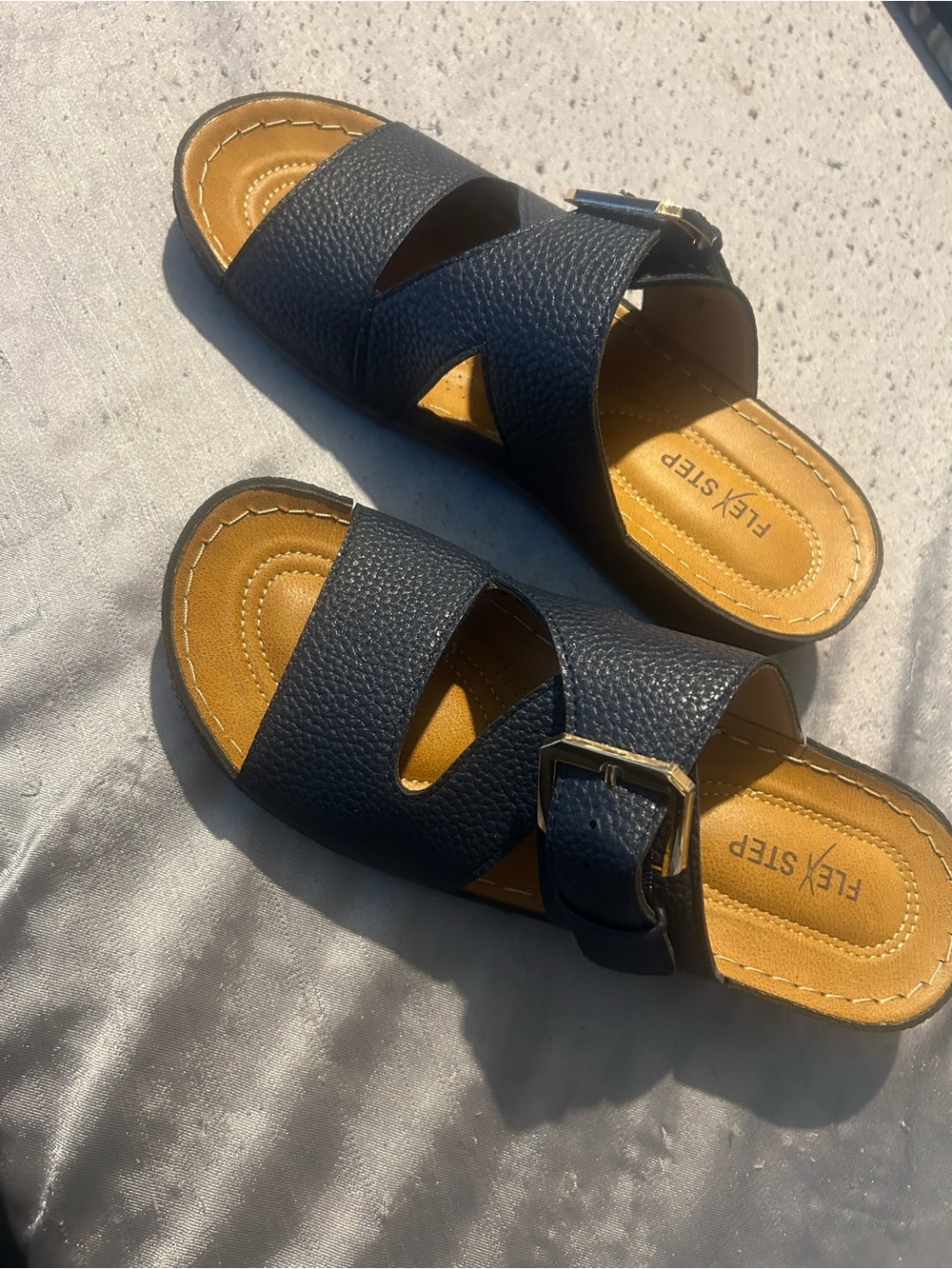 Kids Navy Slide Sandals with Buckle